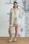 Buy_Shivani Bhargava_Ivory Chanderi, Cotton Round Neck Digital Print Tunic And Shorts Set _at_Aza_Fashions