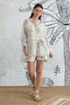 Shivani Bhargava_Ivory Chanderi, Cotton Round Neck Digital Print Tunic And Shorts Set _at_Aza_Fashions