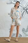 Buy_Shivani Bhargava_Ivory Cotton Collared Jungle Print Crop Shirt And Shorts Set _Online_at_Aza_Fashions