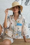 Shivani Bhargava_Ivory Cotton Collared Jungle Print Crop Shirt And Shorts Set _at_Aza_Fashions