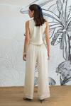 Shop_Shivani Bhargava_Cream Silk Satin Round Neck Waistcoat And Pant Set _at_Aza_Fashions