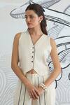 Shivani Bhargava_Cream Silk Satin Round Neck Waistcoat And Pant Set _Online_at_Aza_Fashions