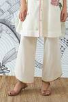 Buy_Shivani Bhargava_Ivory Chanderi, Cotton Embroidery Round Neck Green Check Tunic And Pant Set _Online_at_Aza_Fashions