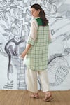 Shop_Shivani Bhargava_Ivory Chanderi, Cotton Embroidery Round Neck Green Check Tunic And Pant Set _at_Aza_Fashions