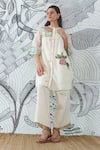 Buy_Shivani Bhargava_Ivory Chanderi Embroidery Collared Digital Print Tunic And Pants Set _at_Aza_Fashions