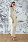 Shivani Bhargava_Ivory Chanderi Embroidery Collared Digital Print Tunic And Pants Set _at_Aza_Fashions