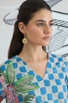 Shop_Shivani Bhargava_Blue Cotton Embroidery V-neck Check Flower Co-ord Set _Online_at_Aza_Fashions