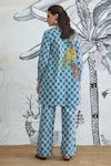 Shop_Shivani Bhargava_Blue Cotton Embroidery V-neck Check Flower Co-ord Set _at_Aza_Fashions