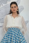 Shivani Bhargava_White Chanderi, Cotton Collared Blue Check Skirt With Shirt _Online_at_Aza_Fashions