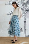 Shop_Shivani Bhargava_White Chanderi, Cotton Collared Blue Check Skirt With Shirt _Online_at_Aza_Fashions