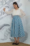 Shivani Bhargava_White Chanderi, Cotton Collared Blue Check Skirt With Shirt _at_Aza_Fashions