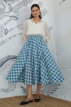 Buy_Shivani Bhargava_White Chanderi, Cotton Collared Blue Check Skirt With Shirt _at_Aza_Fashions