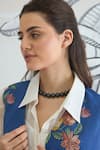Shivani Bhargava_Blue Chanderi, Cotton Embroidery Collared Floral Waistcoat And Check Pant Set _Online_at_Aza_Fashions