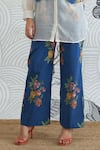Shivani Bhargava_Blue Cotton, Chanderi Collared Floral Print Waistcoat Jacket And Pant Set _Online_at_Aza_Fashions