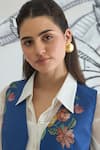 Buy_Shivani Bhargava_Blue Cotton, Chanderi Collared Floral Print Waistcoat Jacket And Pant Set _Online_at_Aza_Fashions