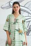 Shivani Bhargava_Green Cotton V-neck Check Flower A-line Kurta _Online_at_Aza_Fashions