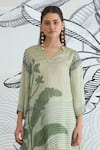 Shivani Bhargava_Green Silk Satin V-neck Texture High Low Tunic With Pants _Online_at_Aza_Fashions