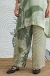 Buy_Shivani Bhargava_Green Silk Satin V-neck Texture High Low Tunic With Pants _Online_at_Aza_Fashions