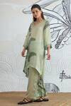 Shop_Shivani Bhargava_Green Silk Satin V-neck Texture High Low Tunic With Pants _Online_at_Aza_Fashions