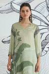 Shivani Bhargava_Green Silk Satin V-neck Texture High Low Tunic _Online_at_Aza_Fashions