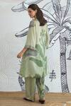 Shop_Shivani Bhargava_Green Silk Satin V-neck Texture High Low Tunic _at_Aza_Fashions
