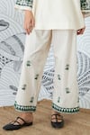 Shivani Bhargava_Ivory Chanderi, Cotton Embroidery Split V-neck Green Yoke Tunic And Pant Set _Online_at_Aza_Fashions