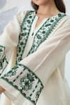 Buy_Shivani Bhargava_Ivory Chanderi, Cotton Embroidery Split V-neck Green Yoke Tunic And Pant Set _Online_at_Aza_Fashions