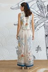 Shop_Shivani Bhargava_Cream Silk Satin V-neck Jungle Digital Print Waistcoat And Pant Set _at_Aza_Fashions
