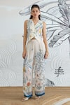 Buy_Shivani Bhargava_Cream Silk Satin V-neck Jungle Digital Print Waistcoat And Pant Set 