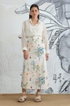 Buy_Shivani Bhargava_White Chanderi, Cotton Collared Digital Print Shirt And Jungle Wrap Skirt _at_Aza_Fashions