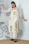 Shivani Bhargava_Ivory Chanderi, Cotton Embroidery V-neck Mountain Kurta And Pant Set _at_Aza_Fashions