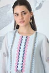 Shivani Bhargava_Blue Chanderi, Cotton Embroidery Round Neck Powder Kurta Set _Online_at_Aza_Fashions