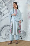 Buy_Shivani Bhargava_Blue Chanderi, Cotton Embroidery Round Neck Powder Kurta Set _Online_at_Aza_Fashions
