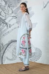 Shivani Bhargava_Blue Chanderi, Cotton Embroidery Round Neck Powder Kurta Set _at_Aza_Fashions