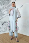 Buy_Shivani Bhargava_Blue Chanderi, Cotton Embroidery Round Neck Powder Kurta Set 