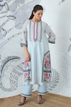 Buy_Shivani Bhargava_Blue Chanderi Embroidery Round Neck Powder Kurta _at_Aza_Fashions