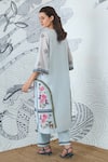 Shop_Shivani Bhargava_Blue Chanderi Embroidery Round Neck Powder Kurta _at_Aza_Fashions