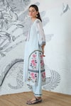 Buy_Shivani Bhargava_Blue Chanderi Embroidery Round Neck Powder Kurta 