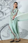 Shop_Shivani Bhargava_Green Chanderi, Cotton Embroidery Round Neck Sage Kurta Set _Online_at_Aza_Fashions