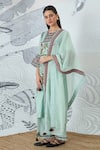 Shivani Bhargava_Green Chanderi, Cotton Embroidery Round Neck Sage Kurta Set _at_Aza_Fashions