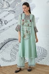 Buy_Shivani Bhargava_Green Chanderi, Cotton Embroidery Round Neck Sage Kurta Set 