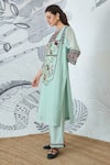 Shivani Bhargava_Green Chanderi Embroidery Round Neck Sage Kurta _Online_at_Aza_Fashions