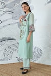 Buy_Shivani Bhargava_Green Chanderi Embroidery Round Neck Sage Kurta _Online_at_Aza_Fashions