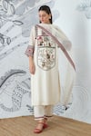 Buy_Shivani Bhargava_Ivory Chanderi, Cotton Embroidery Round Neck Kurta Set _at_Aza_Fashions