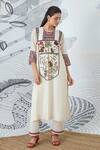 Shivani Bhargava_Ivory Chanderi, Cotton Embroidery Round Neck Kurta Set _at_Aza_Fashions