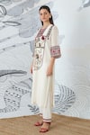Buy_Shivani Bhargava_Ivory Chanderi, Cotton Embroidery Round Neck Kurta Set 
