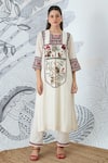 Buy_Shivani Bhargava_Ivory Chanderi Embroidery Round Neck Kurta _at_Aza_Fashions