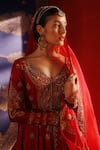 Jigar Mali_Red Chanderi, Organza, Cotton Embroidery Round Neck Lehenga Set _Online_at_Aza_Fashions
