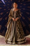 Buy_Jigar Mali_Green Chanderi, Organza Embroidery V-neck Designer Lehenga Set _at_Aza_Fashions