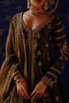 Jigar Mali_Green Chanderi, Organza Embroidery V-neck Designer Lehenga Set _Online_at_Aza_Fashions